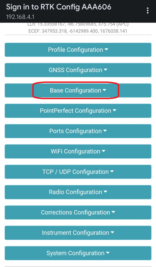 Menú principal del panel de configuración web