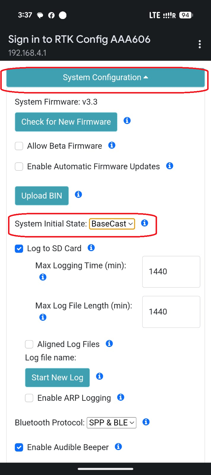 Selección de BaseCast en System Initial State